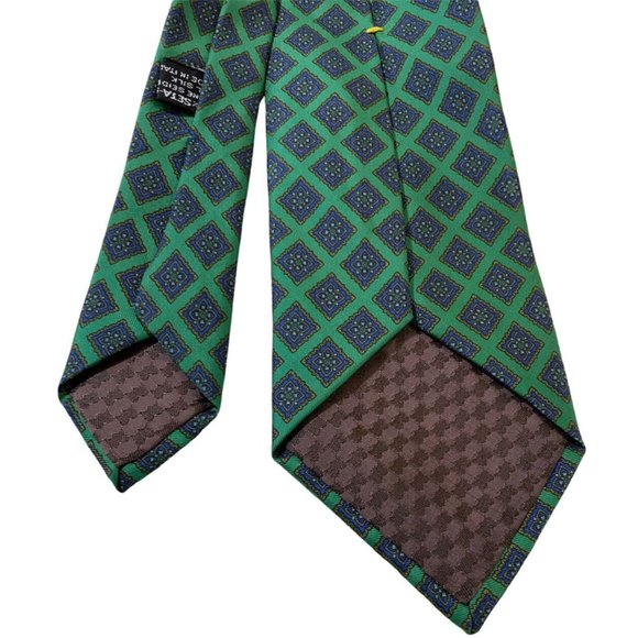 BATTISTONI Green Geometric Silk Tie  ITALY 58"/ 3.5" EC - Picture 2 of 4